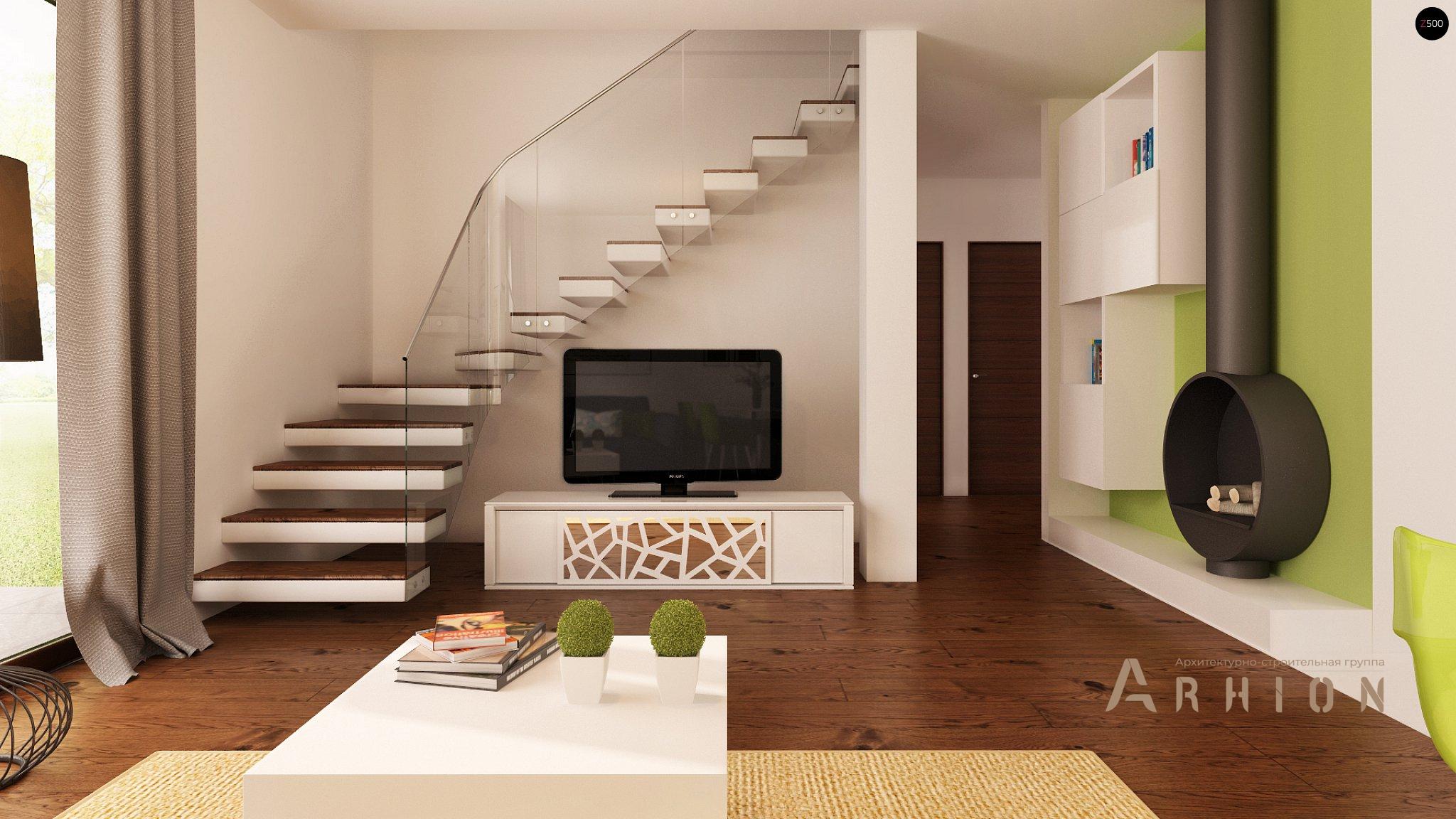 4. Проект одноэтажного дома в современном стиле с двускатной кровлей, Z12 P GP, площадью - 156 кв c мансардой, терассой, гаражом